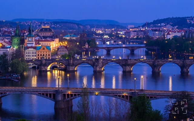 Bridges over the Vltava river at night, Prague